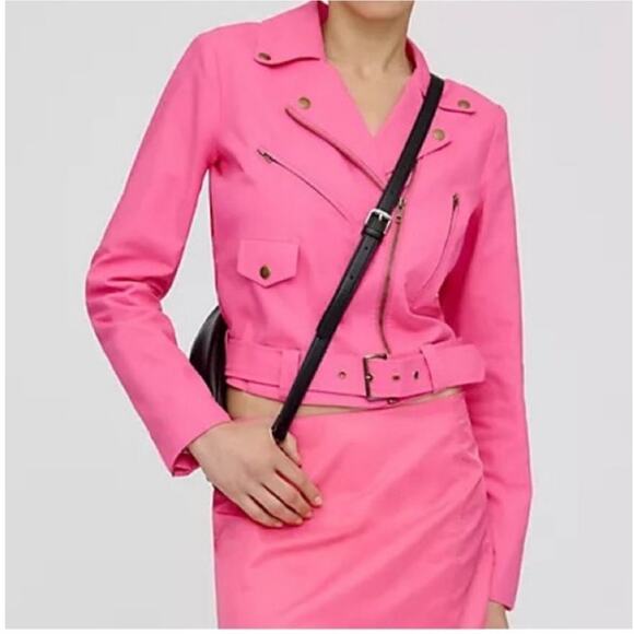DOLAN Cropped Linen Slim Moto Jacket in Pink Size S - Picture 10 of 16
